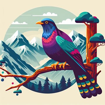 Lophophores, Himalayan monal Illustration. Dafe National Bird of Nepal.
