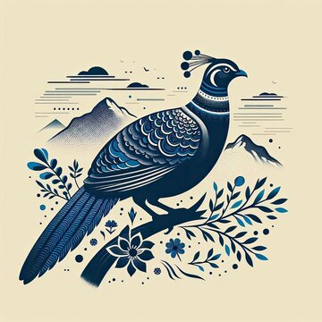 Lophophores, Himalayan monal Illustration. Dafe National Bird of Nepal.
