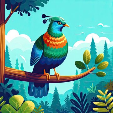 Lophophores, Himalayan monal Illustration. Dafe National Bird of Nepal.
