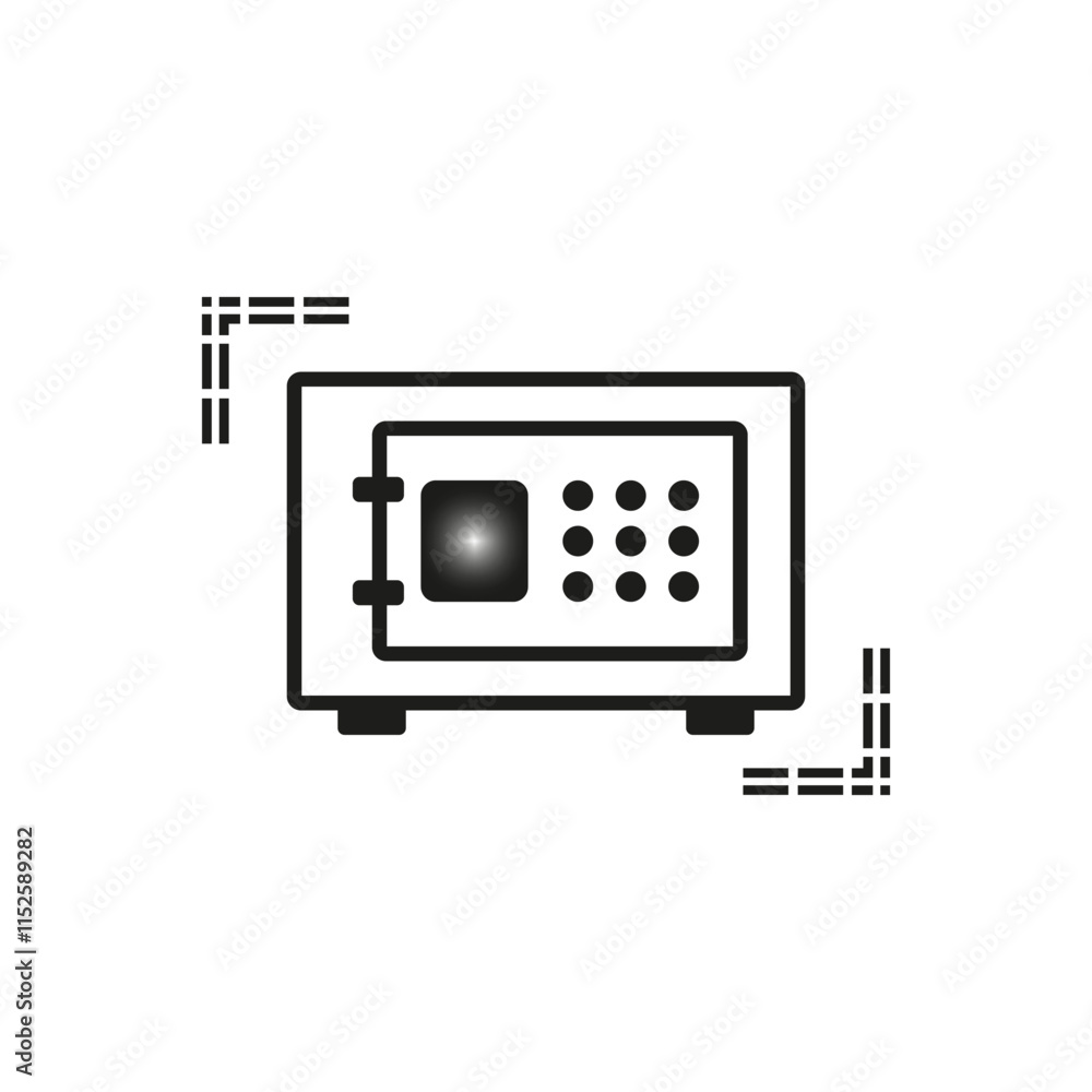 Poster safe with keypad. secure storage symbol. black minimalist design. reliable protection vector.