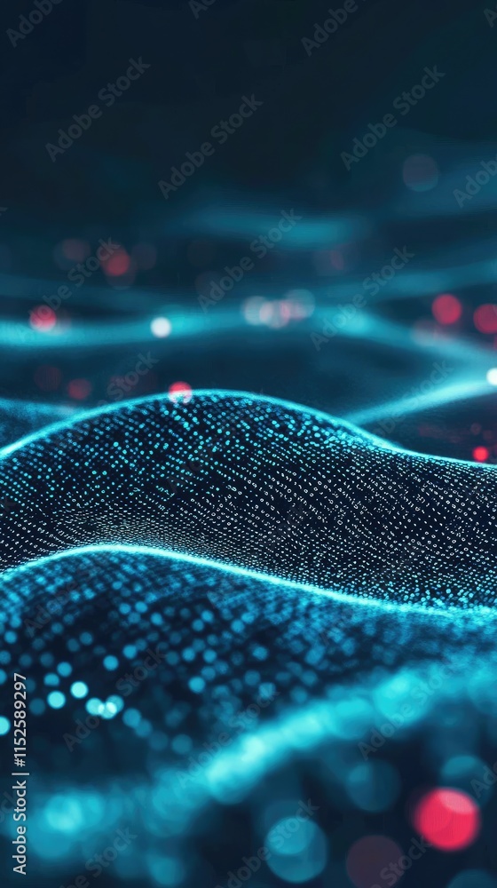 Aufkleber abstract representation of flowing waves with glowing particles in a digital landscape.