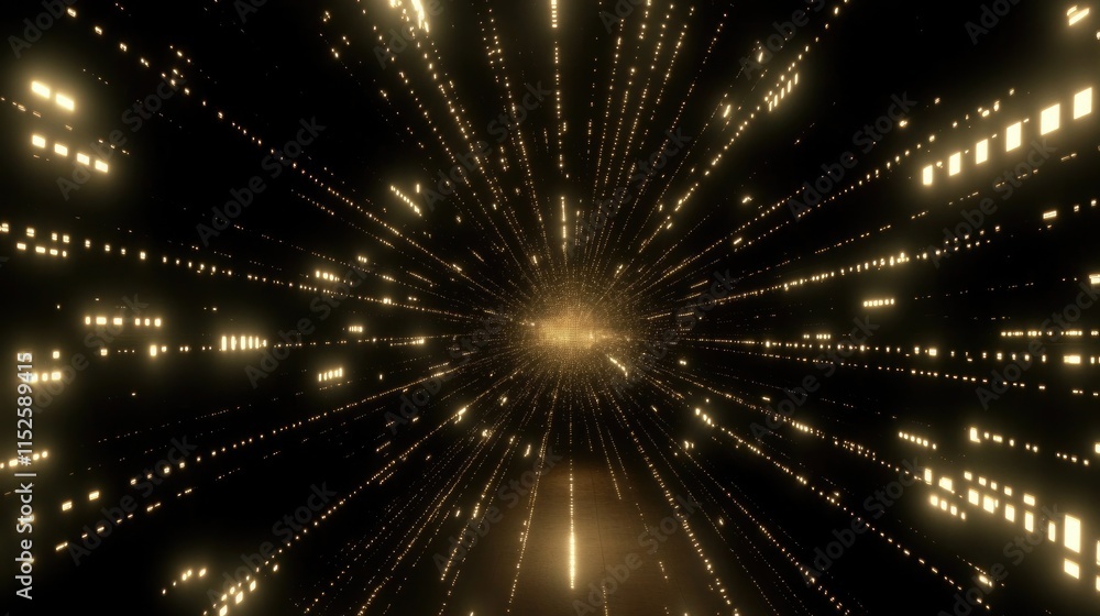 Poster a dynamic visual of golden light streaks, simulating motion through space or time.