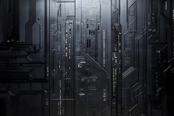 Image of a Dark Gray Metallic Surface with Etched Circuitry