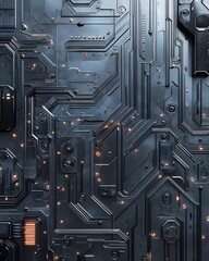 Fototapeta premium Image of Dark Gray Metallic Circuit Board with Orange Lights
