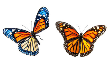 Obraz premium Two Different Butterflies Next to Each Other with Some Space Between PNG