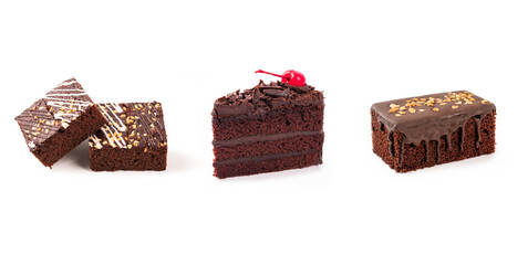Chocolate cake collection isolated on white