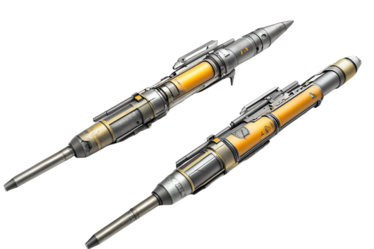 Two Different Harpoon Next to Each Other with Some Space Between PNG