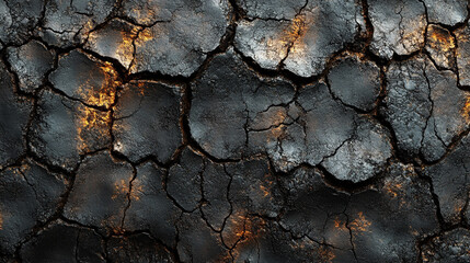 A rough dry surface of black soil representing the chaotic beauty of nature's texture and the harshness of unyielding land

