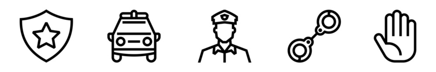 Police icon set. Strength, security, law, justice