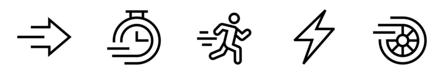 Motion and speed icon set. Dynamism, race, energy, fast, agile