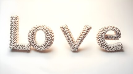 creative love text with knitted texture on a light background for wedding themes, magazine layouts, or banners