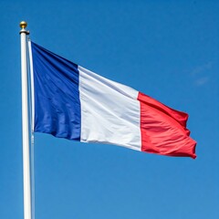 national flag of france waving against blue sky, french official flag of the nation, blowing in the wind