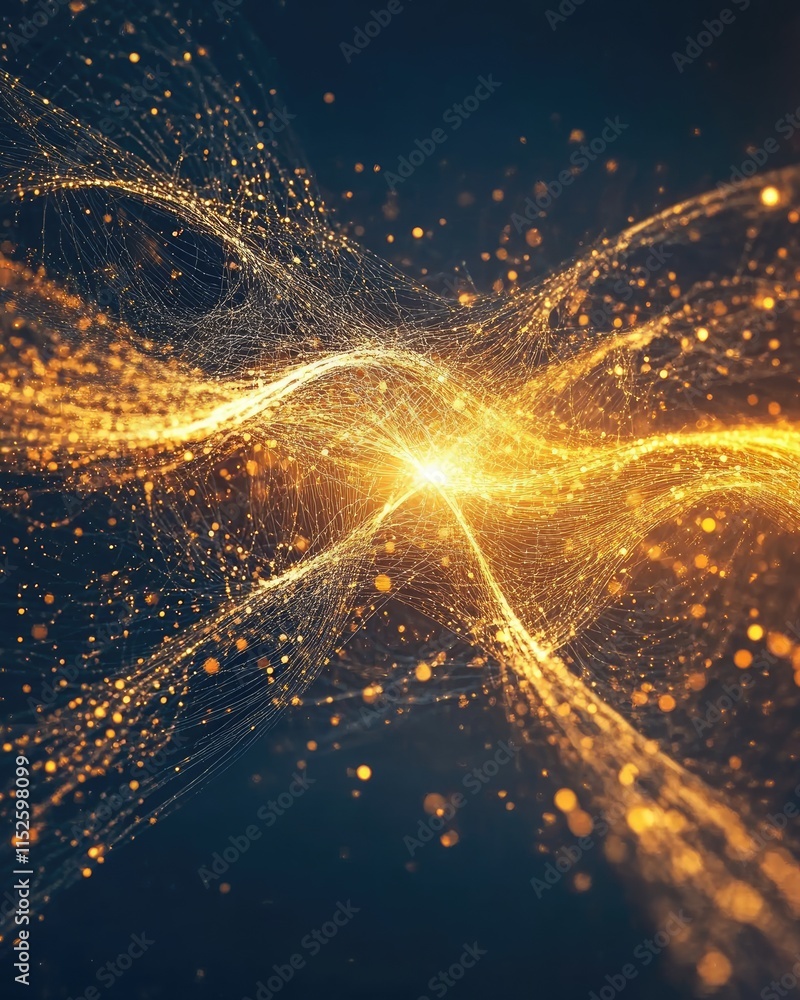 Poster abstract design featuring glowing lines and particles, representing energy and motion.