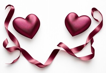 Romantic Red Hearts with Ribbon Valentines Day