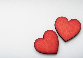 Obraz premium Romantic Red Wooden Hearts on White Background Valentine's Day