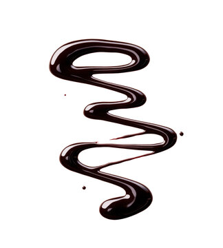 High-Quality PNG of Chocolate syrup drizzle isolated on white background. Splashes of sweet chocolate sauce. Top view &ndash; High Resolution