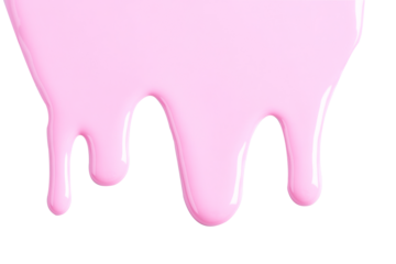 Pink liquid drops of paint color flow down on white canvas. Abstract art. Light pink paint dripping on the white wall with copy space..