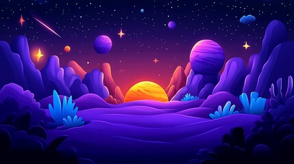 Alien Landscape Sunset Planets Starscape Fantasy