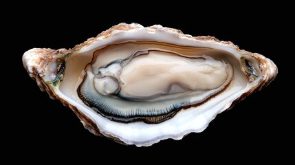 Fresh oyster in its shell, isolated on black background.