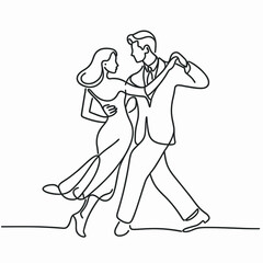 Elegant line art of a dancing couple in motion, minimalist and graceful design capturing the essence of ballroom or romantic dance, perfect for artistic or event-themed illustrations.