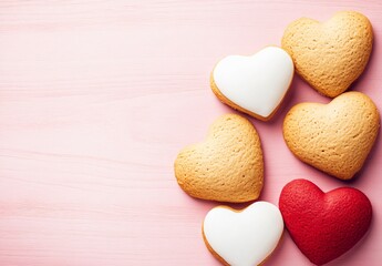 Obraz premium Sweet Heart Shaped Cookies on Pink Wooden Background