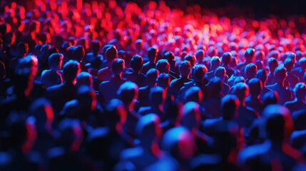 A Sea of Faces: Illuminated Crowd in Red and Blue