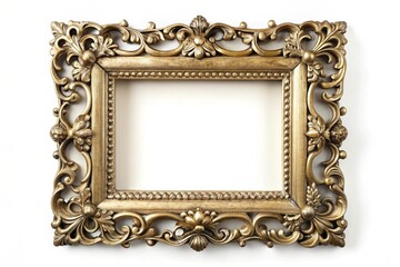 Vintage inspired gold picture frame with detailed embellishments and mockup background for artistic purposes