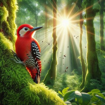 un p&aacute;jaro carpintero en un &aacute;rbol 