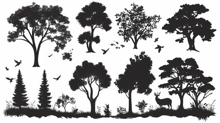Forest silhouette png cut out element set. Treeline. Illustration