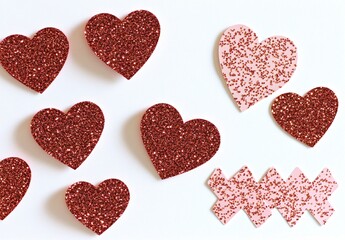 Obraz premium Red and Pink Glitter Hearts Valentine's Day Decoration