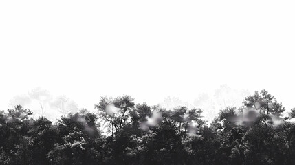 Horizontally seamless grayscale forest silhouette on pure white background. generative ai. Treeline. Illustration