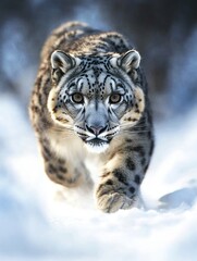 Majestic Snow Leopard Walking Through Winter Snow