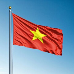 national flag of vietnam waving against blue sky, official flag of the nation, blowing in the wind