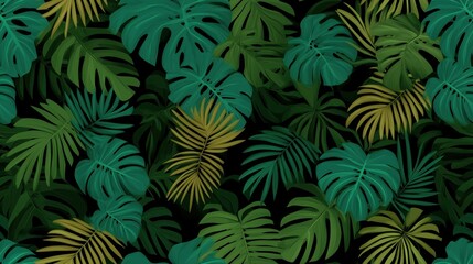 Fototapeta premium Pattern of vibrant tropical monstera and palm leaves