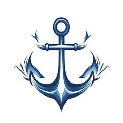 A stylized blue anchor design with flowing elements, symbolizing stability and maritime themes.