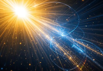 Obraz premium Abstract Golden Light Rays and Blue Energy Circles