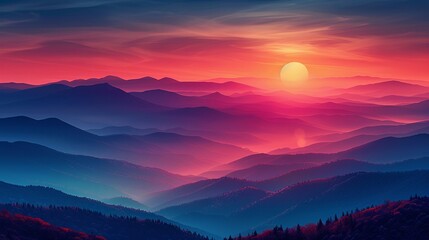 Obraz premium 夕焼けの壮大な山脈の景色5