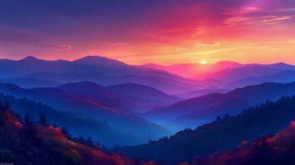 Obraz premium 夕焼けの壮大な山脈の景色4