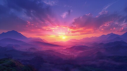 Fototapeta premium 夕焼けの壮大な山脈の景色8