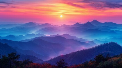 Fototapeta premium 夕焼けの壮大な山脈の景色13
