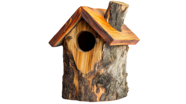Wooden birdhouse, transparent background