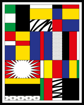 recommend clip art: Composition with red, blue and yellow. Line art