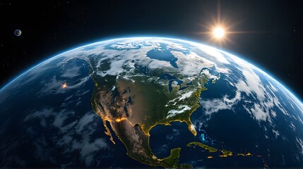 Stunning View of Earth from Space with Sun Glare and Cloud Patterns
