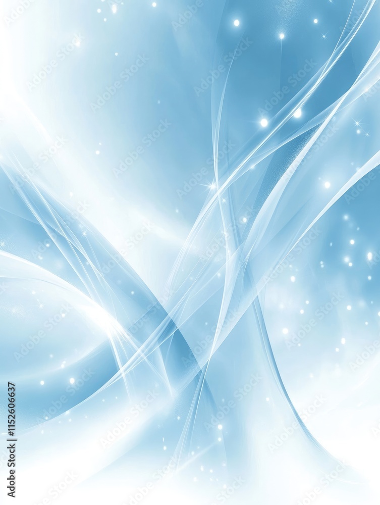 Poster abstract blue background with flowing lines and sparkles, ideal for digital design.
