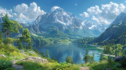 Fototapeta premium 雪をかぶった山々のパノラマビュー5