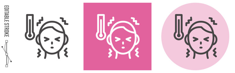 熱中症症状、寒気｜ライン・アイコン　[線の編集可能]