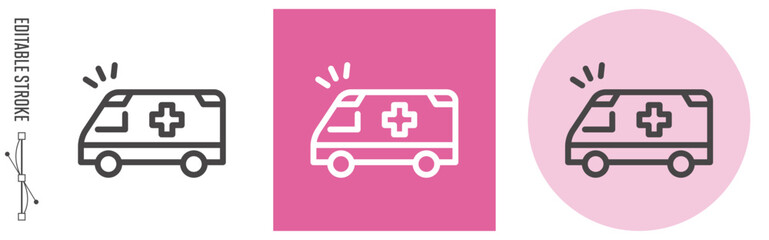 熱中症対策、救急搬送｜ライン・アイコン　[線の編集可能]