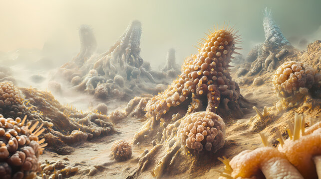 Vast microbial landscape of archaebacteria in extreme environments under a microscopic lens. Archaea. Illustration