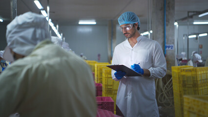 Production control supervisor inspects and controls the operation of each step in the production...