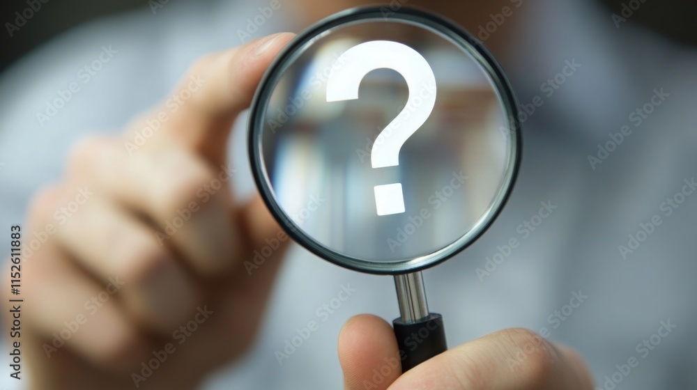 Aufkleber a person holds a magnifying glass with a question mark, symbolizing inquiry and curiosity in problem